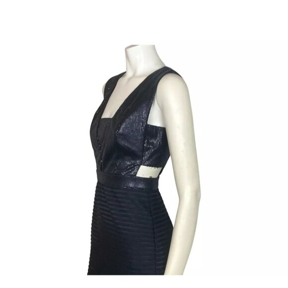 NWT Mustard Seed Cut Out Black Sequin Sheer Panel Midi Dress size Small - Picture 4 of 9
